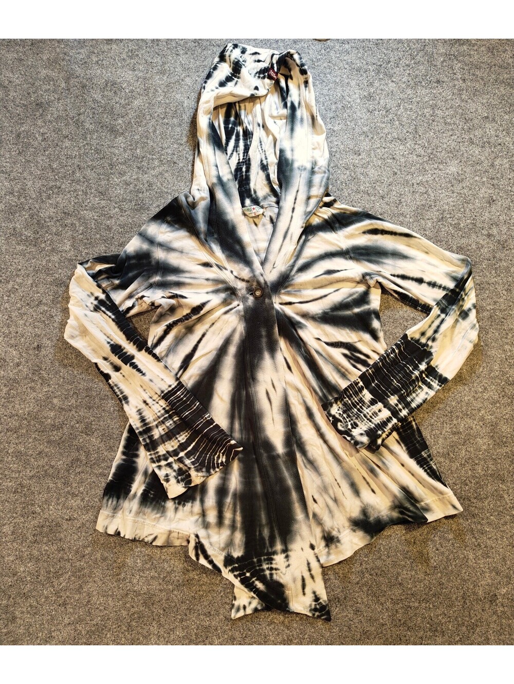 Hard Tail Forever Tie Dye Hooded Cardigan Jacket Black White Women's Size S